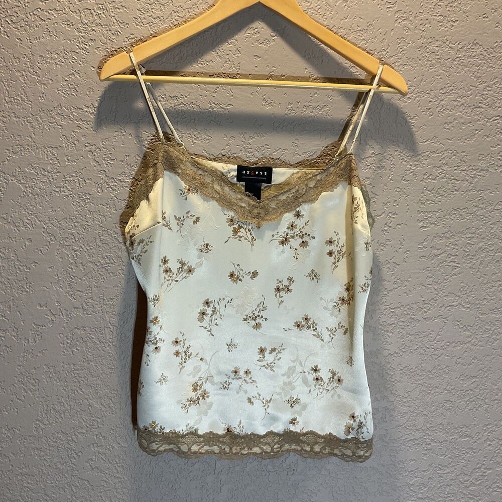 Axcess Liz Claiborne Floral Cami Tank Spaghetti Strap Lace Trim Sz12